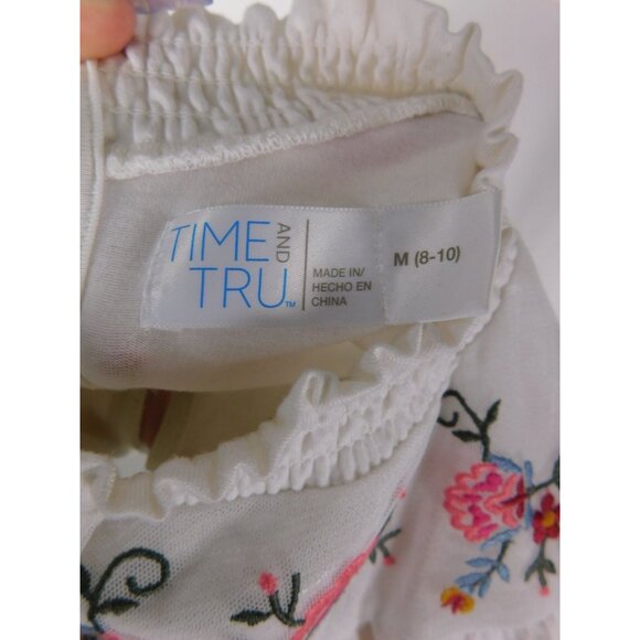 Time and Tru Embroidered Blouse M White Boho Cottagecore Lace - Picture 14 of 16